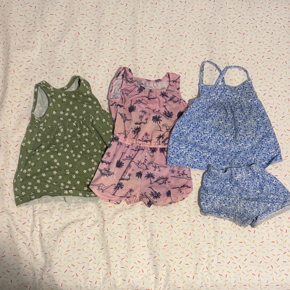 Set of Three Girls' Outfits - Green, Pink, Blue